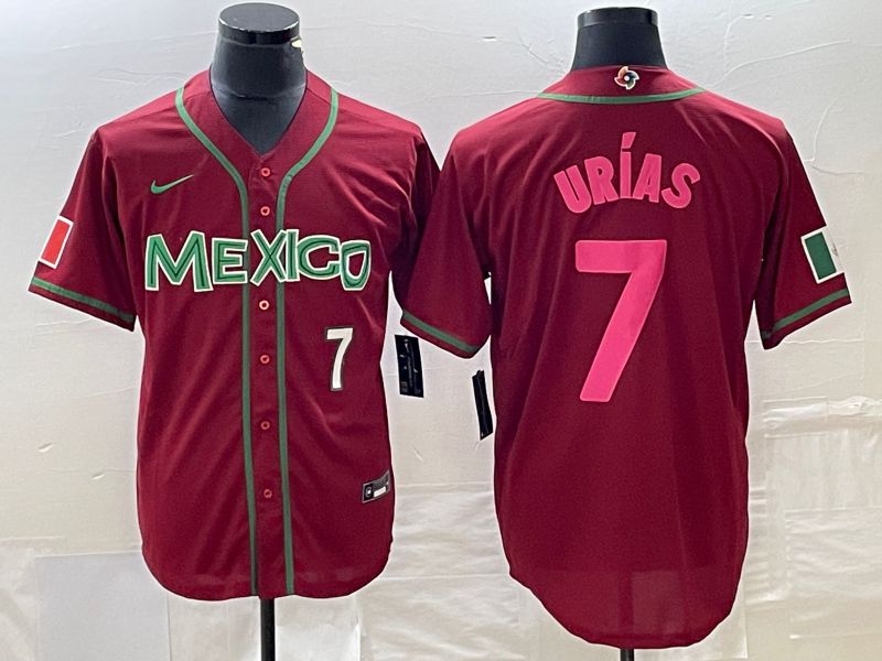 Men 2023 World Cub Mexico 7 Urias Red pink Nike MLB Jersey
